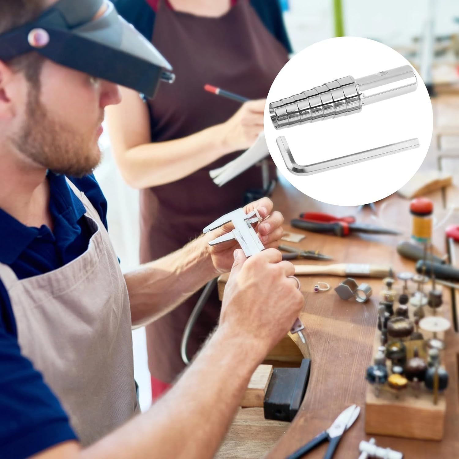 Expanding Metal Ring Mandrel Tool for Jewelry, Includes Hex Wrench and Lathe Accessory, Resizing and Shaping Tool for Professionals