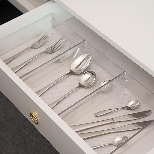 Miniatura 5 de ihomecooker Paquete de 8 organizadores de cajones de plástico transparente, bandeja organizadora de cubiertos, utensilios de cocina, organizadores