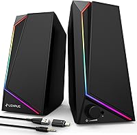 LENRUE 1059 Computer Speakers: 10W USB/USB-C Stereo Sound, Colorful Lights, Headphone Jack for PC, Laptop, MacBook, Desktop