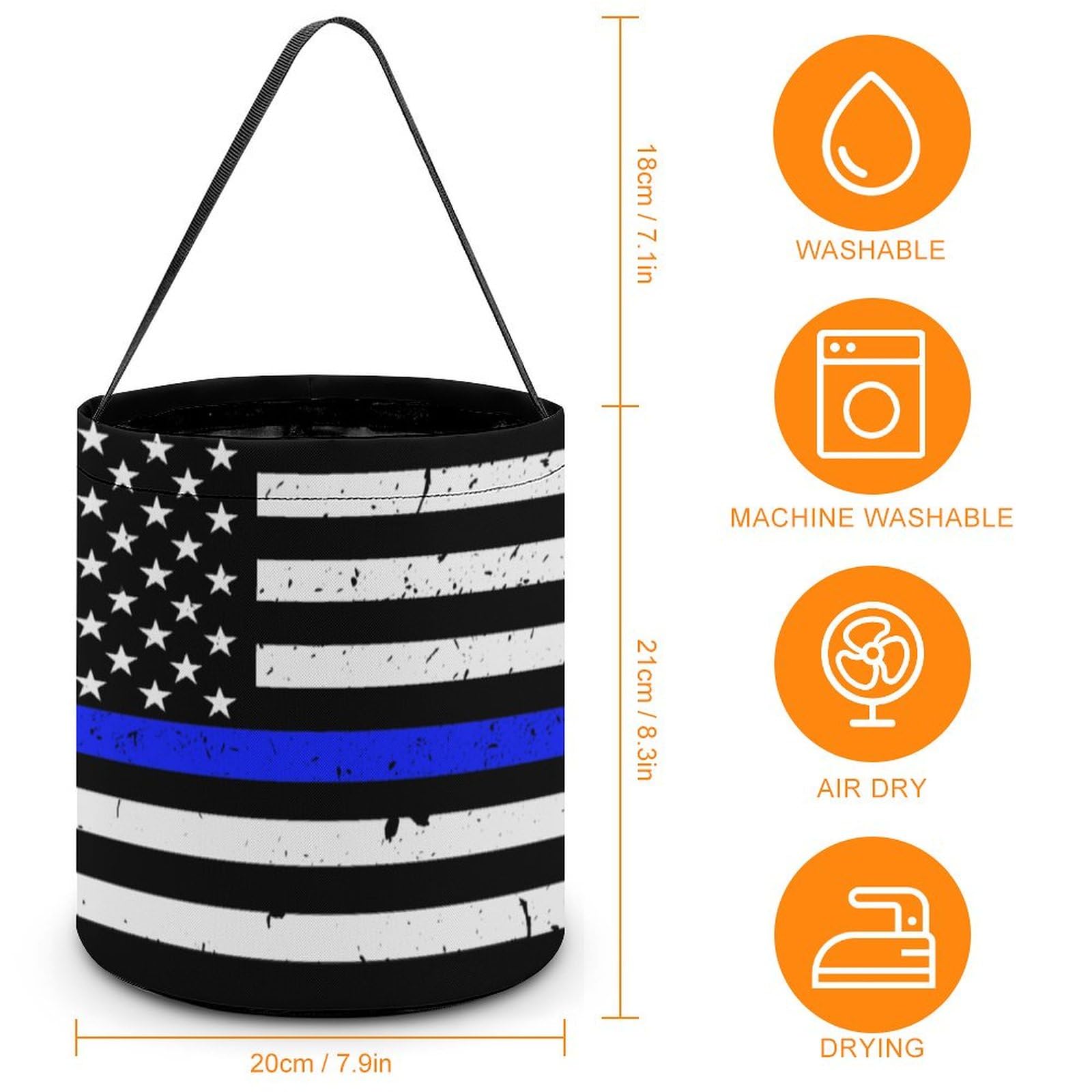 Police Blue Line USA Flag Cute Easter Basket Bags Eggs Bucket Candy Tote Decorations Gifts Party Storage Bag, style