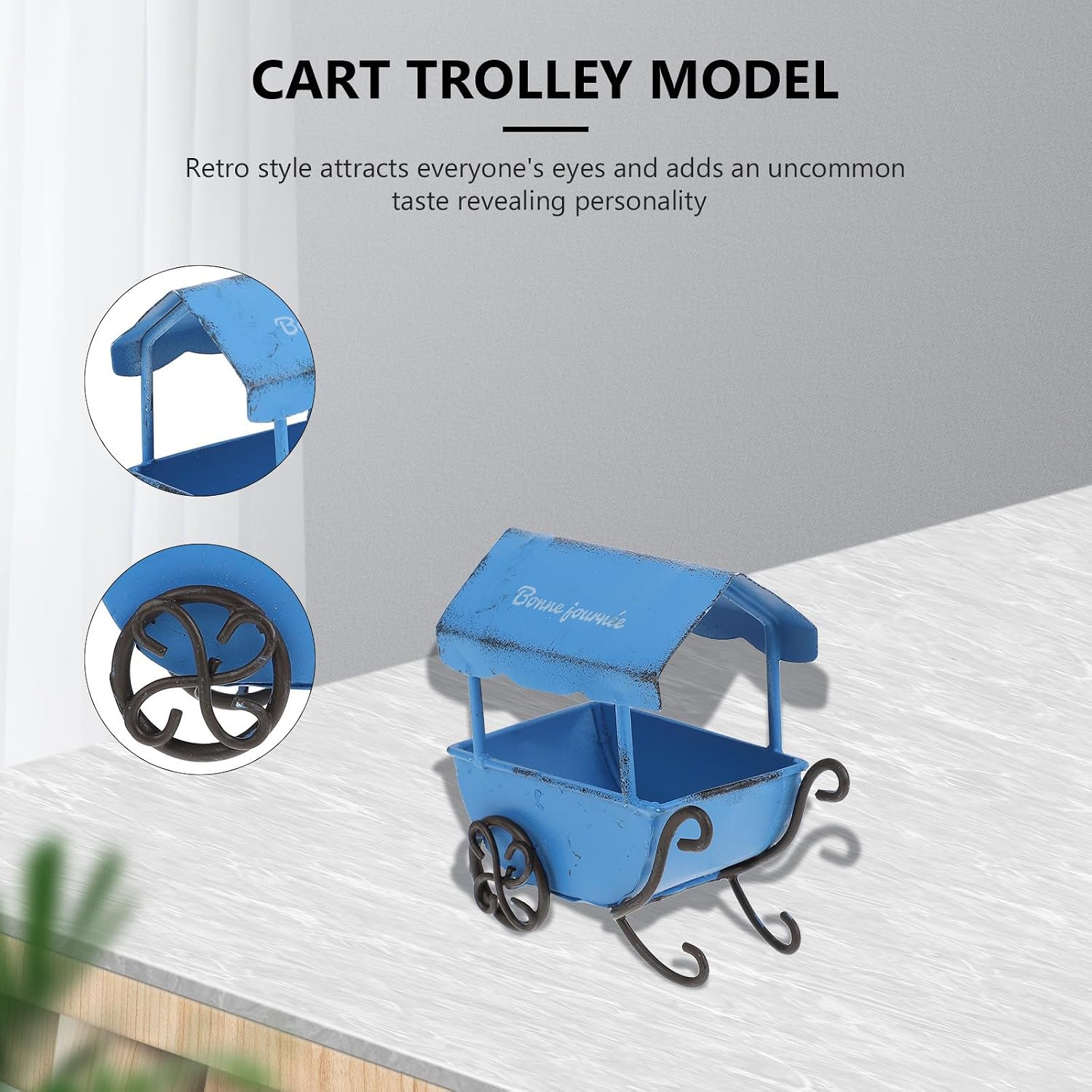 Vintage Tinplate Craft Toy Trolley Home Ornament Xmas Blue image 4
