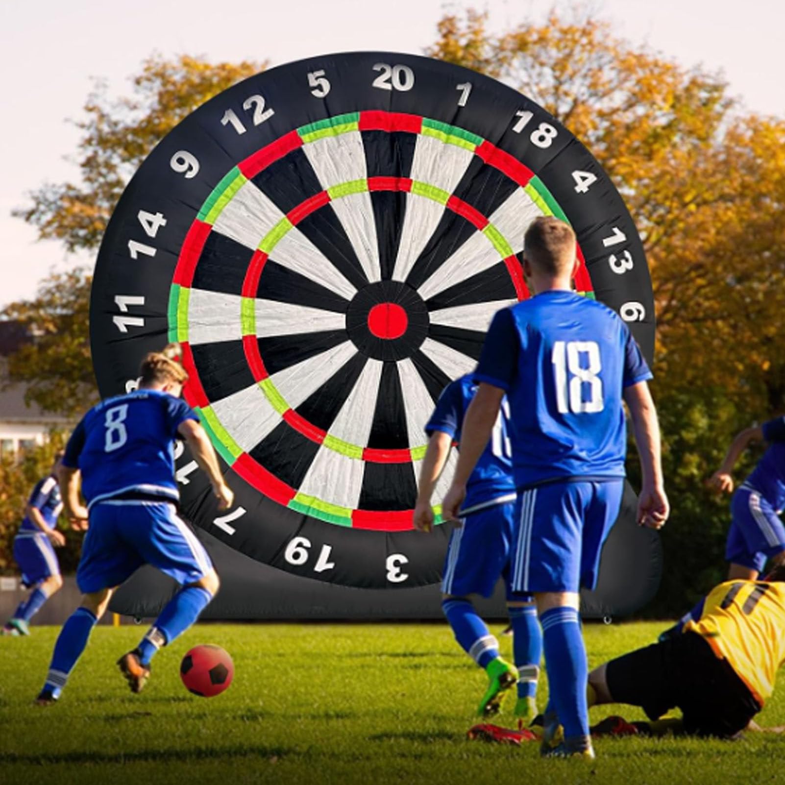 Jeu de fléchettes de football gonflable géant d'extérieur avec 8 ballons de football et souffleur de 350 W Jeu de but de fléchettes de football gonflable géant pour jeu de sport de cible 3M/10FT