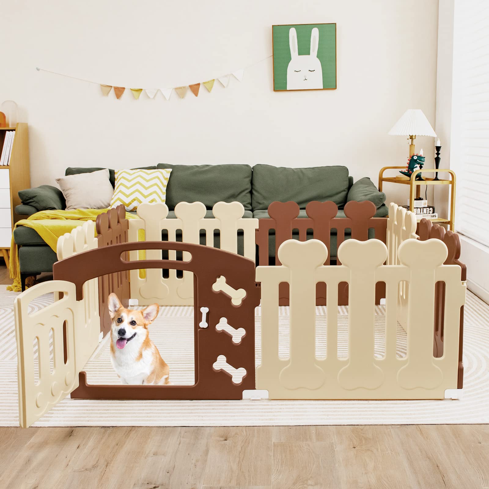 COSTWAY 8 pannelli box per cani, beccuccio per cuccioli, altezza 60 cm, con porta, resistente alle intemperie per casa e giardino, in plastica HDPE