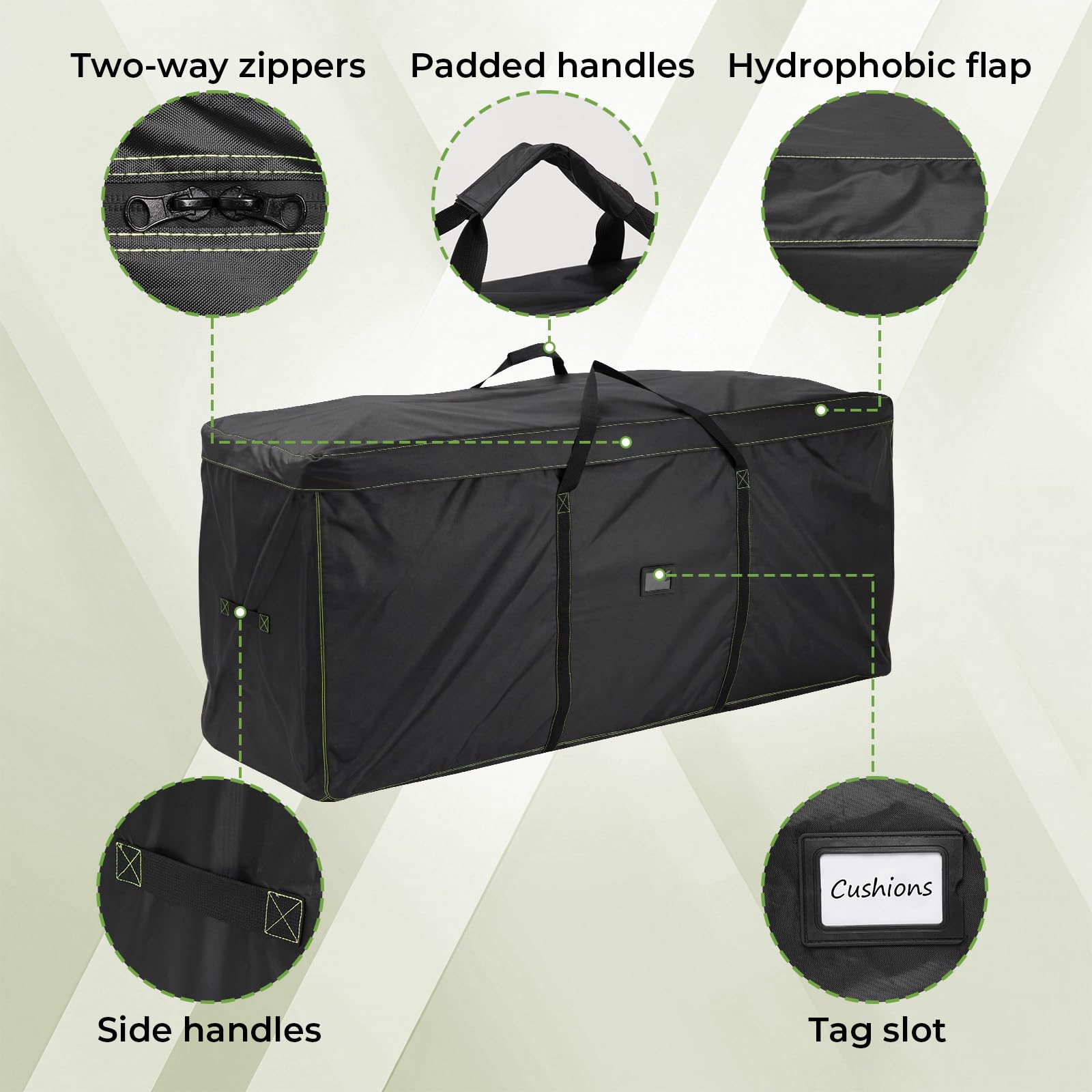 GARPROVM Sac de rangement XXL pour coussins de jardin & meubles d’extérieur, 173x51x76 cm Sac de rangement pour meubles de jardin en tissu Oxford 420D doux, résistant à l’eau et à la poussière