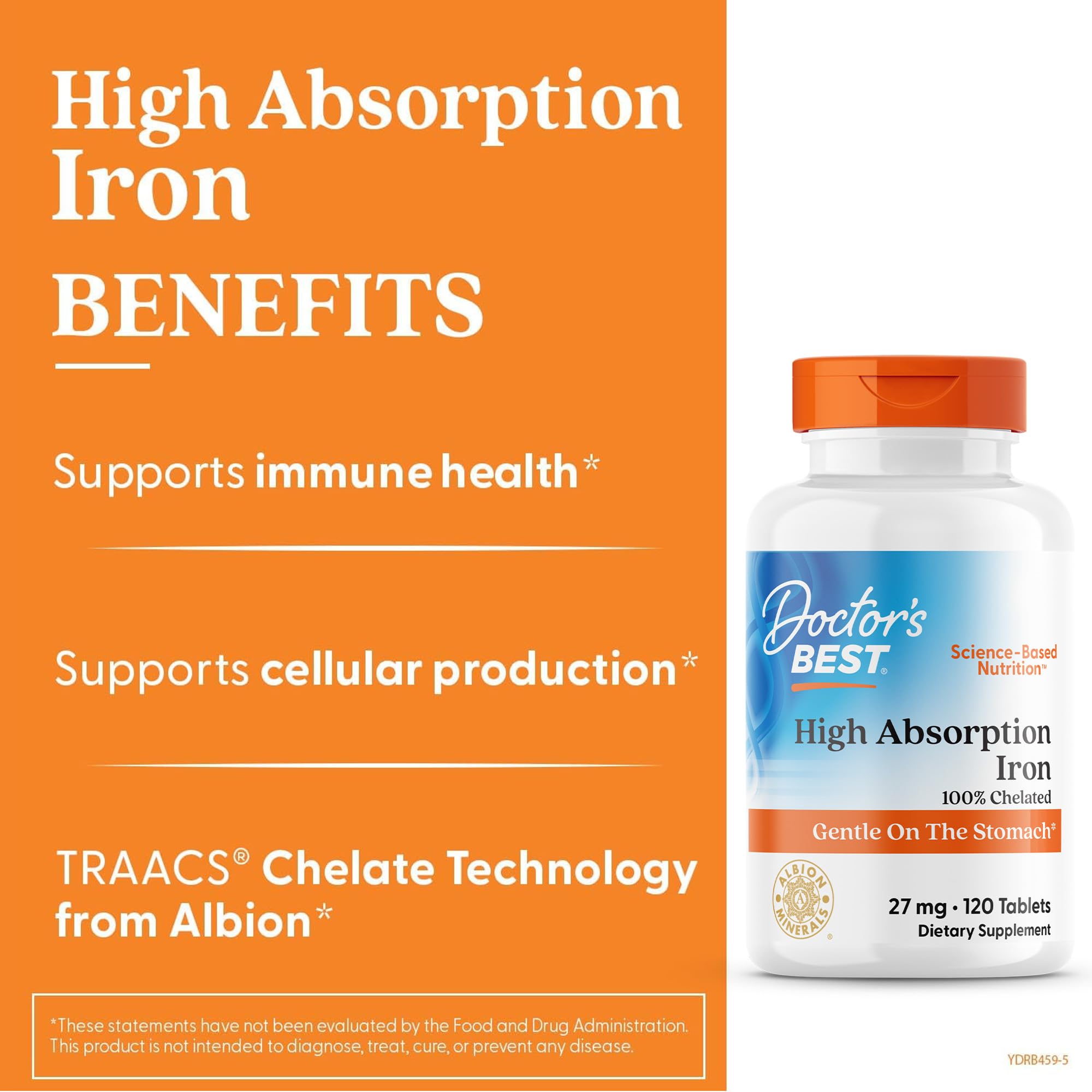 Doctor's Best Chelated Iron Supplement with Ferrochel, 27 mg, 120 Tablets — Amazon image 3