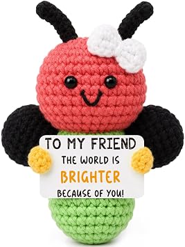 Mini Friendship Gifts for Women Men Handmade Crochet Firefly Birthday Thank You Gifts for Best Friend Bestie BFF Sister Long Distance Friendship Gift Positive Reminder Self Care Valentines Day Gifts