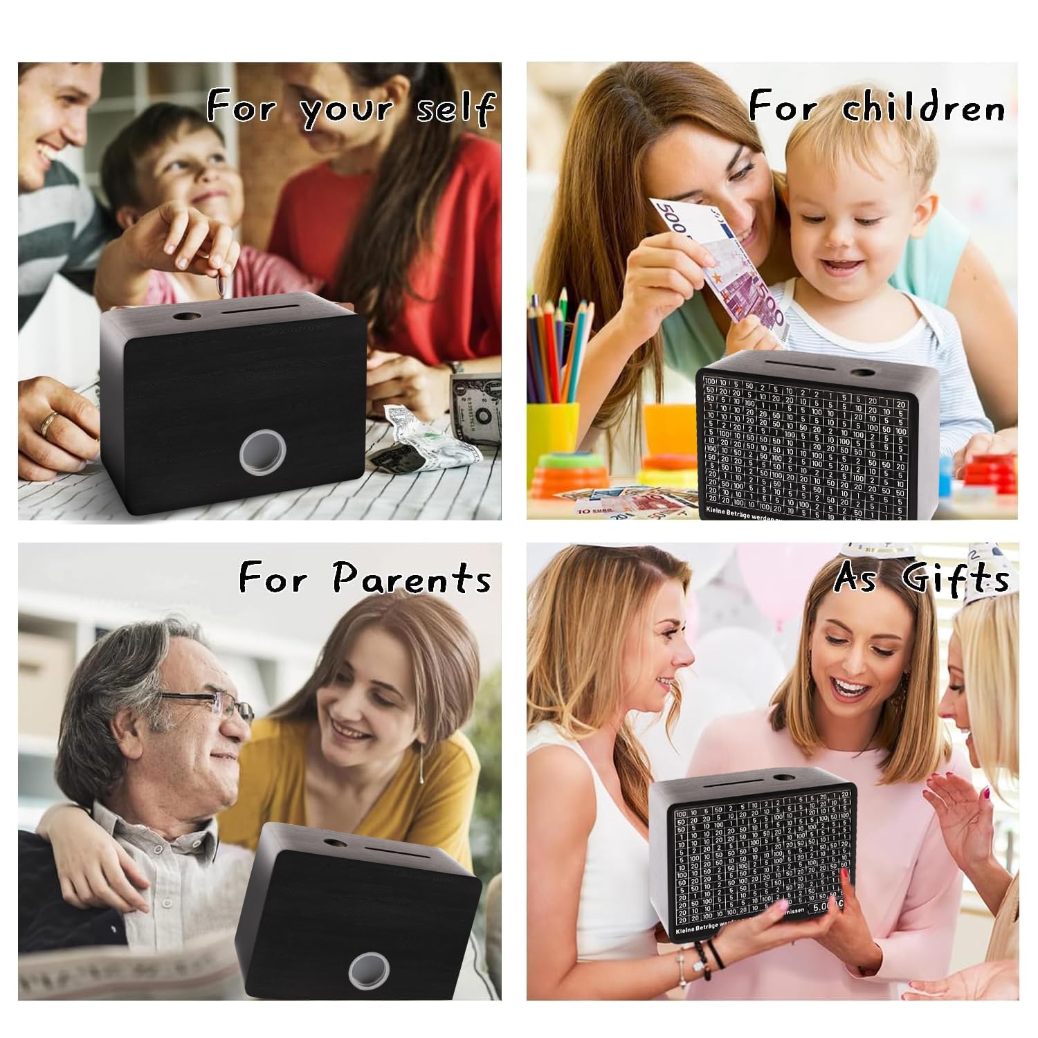 Salvadanaio In Legno Con Contatore - Obiettivi Da 500 A 10000 Euro, Non Apribile, Marrone - Foto 5