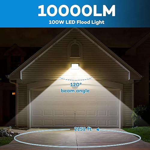 Miniatura 5 de LONXITING Paquete de 2 focos LED de 100 W para exteriores, 10000 lúmenes, 6500 K, luz de trabajo exterior con enchufe de 5.9 pies, IP66,