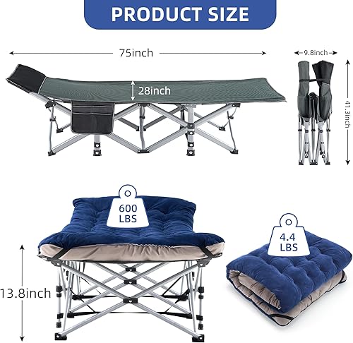 Miniatura 2 de Catre plegable para adultos, cama portátil para exteriores, catres de dormir resistentes para campamento con almohada y bolsa de transporte, Oxford