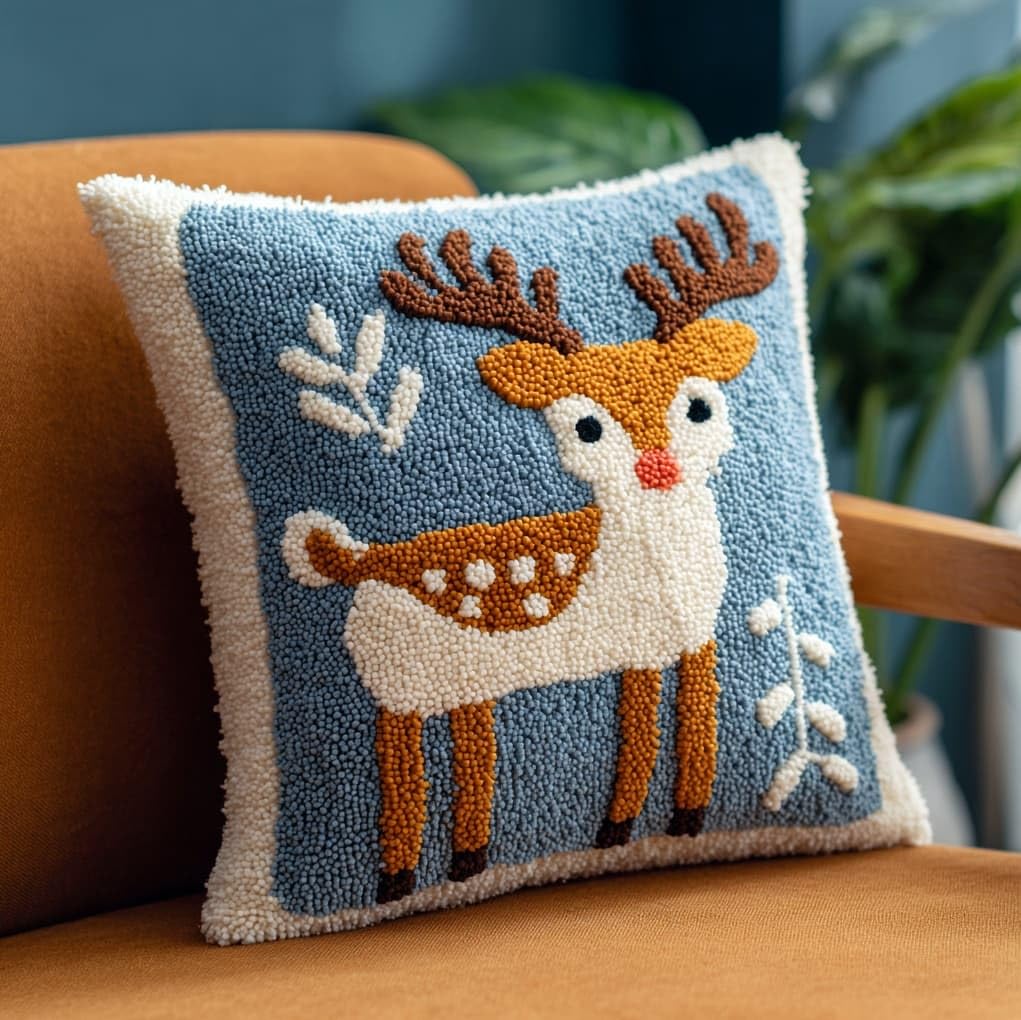 Wallustrioaw Animal Deer Latch Hook Cushion Kits For Adults Beginners