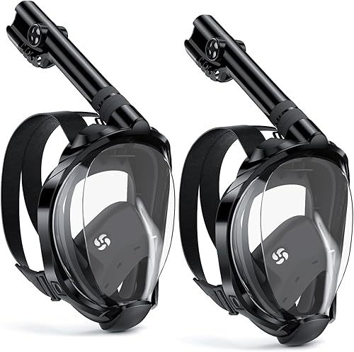 W WSTOO Full Face Snorkel Mask, Dry Top Snorkeling Gear for Adults, 180 Panoramic Foldable Design with Camera Mount, Safe MouthNose Breathing,