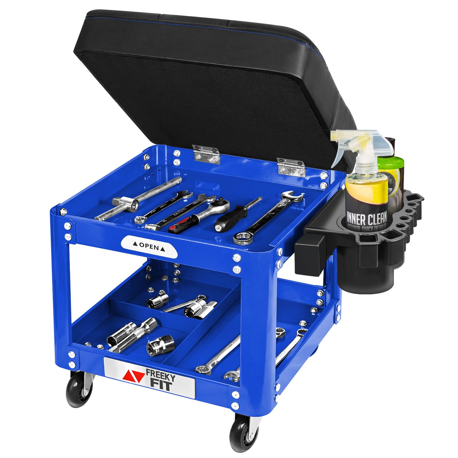 Rolling Creeper Garage Shop Seat for Men, Padded Mechanics Stool with Tool Tray Storage for Garage, Rolling Workshop Stool with Wheels, Auto Creeper Seat, 330 LBS Capacity, Heavy Duty, Blue