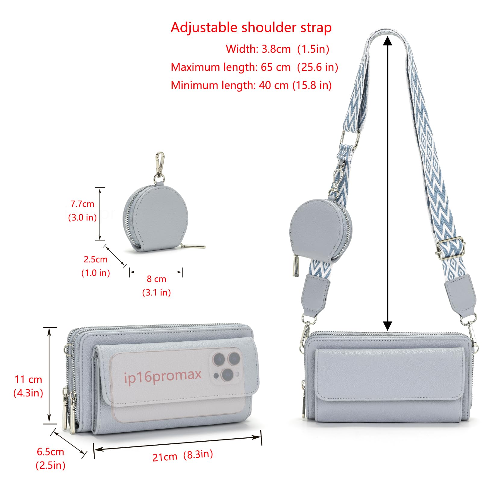 Snmoec bolso para movil mujer bandolera bolso mujer Con bolsillo para monedas y ranura para tarjetas azul claro