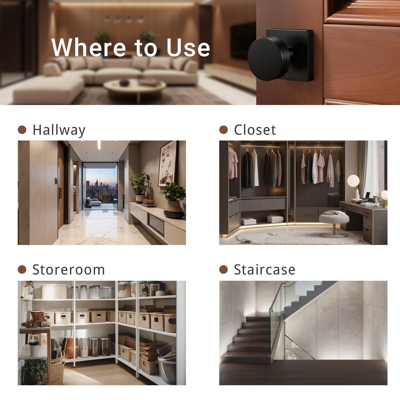Black Closet Door Knobs - Keyless Passage -7