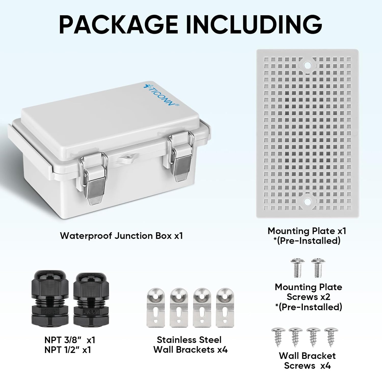 TICONN Waterproof Electrical Junction Box IP67(Off-White)+ 20 Pcs IP68 Waterproof Cable Gland Kit(Grey)