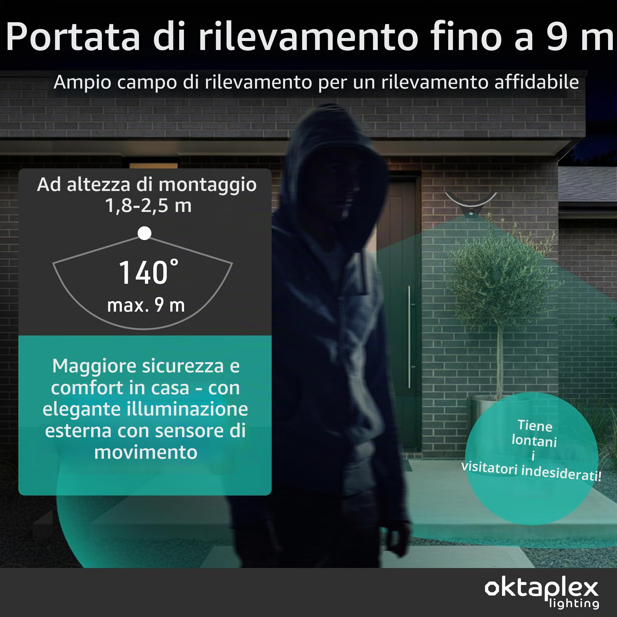 Oktaplex Lima lampada da esterno a parete con sensore LED 10 W antracite