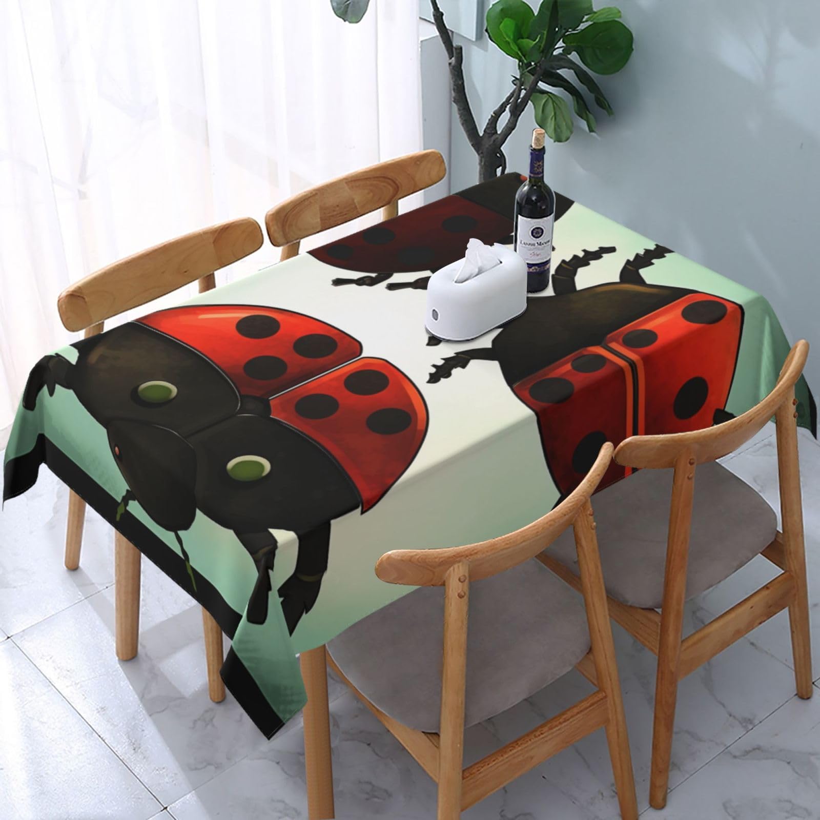 WPKJU Ladybug Cartoon Printed Tablecloth Water Resistant Table Cover Washable Rectangle Table Cloth for Tables 54x72 in