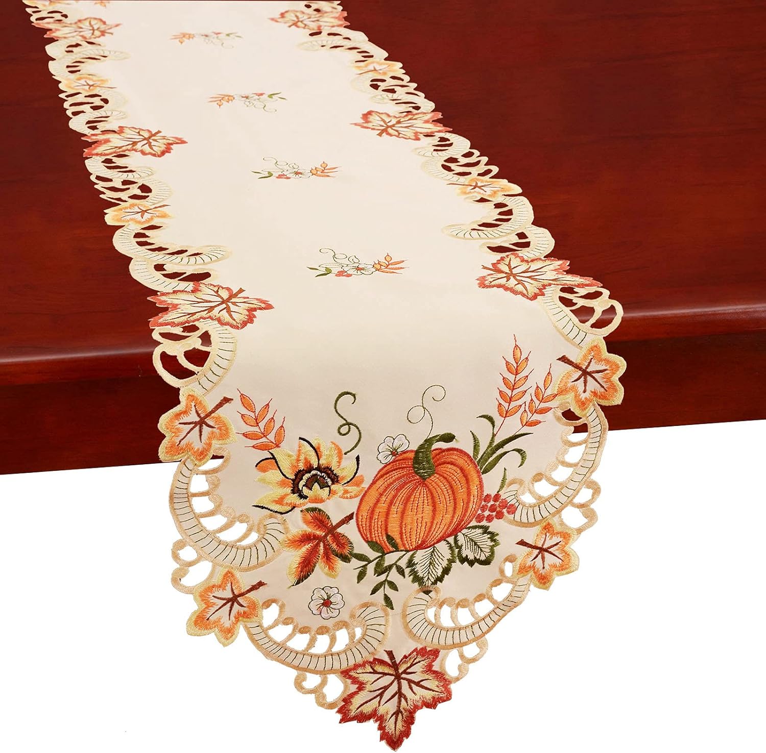 Simhomsen Large Embroidered Thanksgiving Harvest Pumpkins Table Runners for Autumn Or Fall Decorations (14 × 120 Inches)