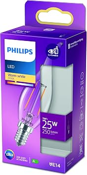 Philips LED classic 25W BA35 E14 WW CL Non-Dimmable Yellow Light Filament Bulb