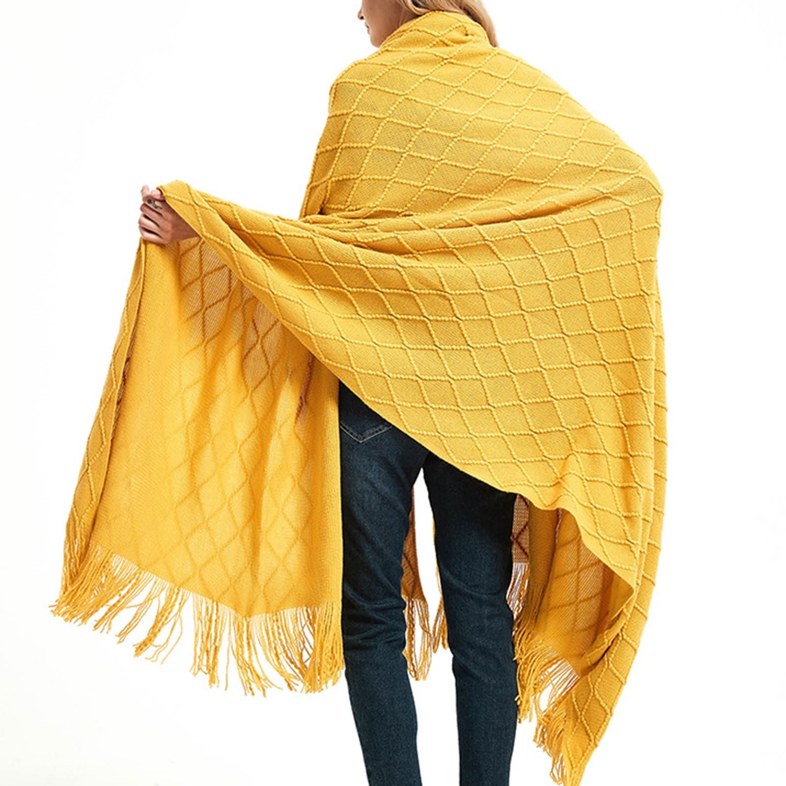 Foulard Femme Jaune, Écharpe Unisexe Fibre Acrylique Châle à Franges Couverture de Grande Taille Sciarpa Calda Alla Moda