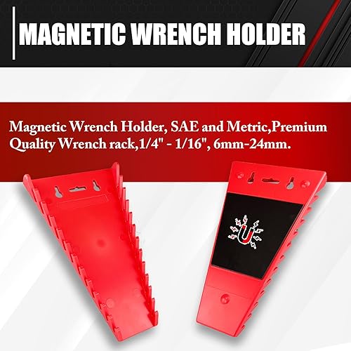 Miniatura 2 de C&T Paquete de 2 organizadores de llaves magnéticas, soporte para llaves magnéticas, SAE y métrico, estante de llaves de calidad premium, 14