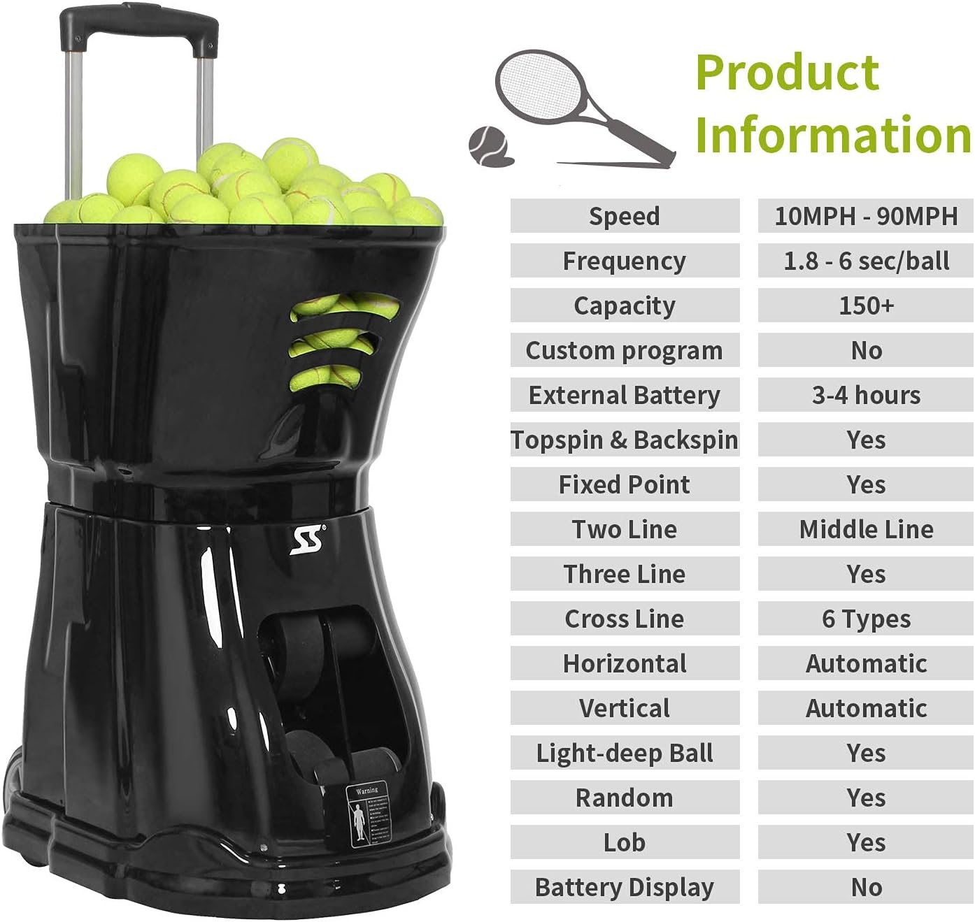 Siboasi Tennis Ball Machine S3015 Black (Large-Capacity Battery, 6 Types of Cross-Fixed Serve, Practical) : Sports & Outdoors