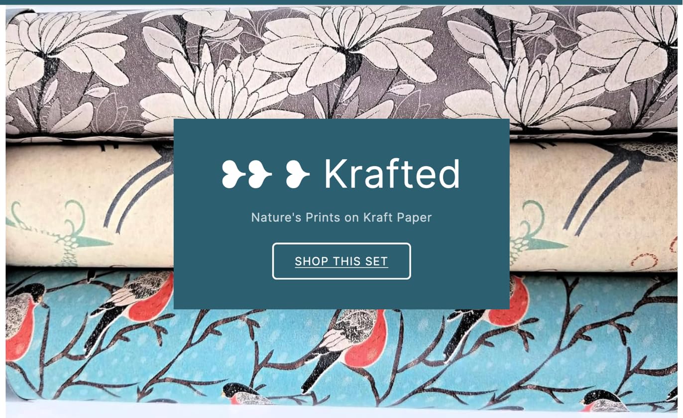 K-Kraft Élégant papier cadeau de Noël (oiseaux de neige, cerf, fleurs de glace/kraft marron imprimé), 76,2 cm x 4,6 m, 4,9 m² au total avec ruban adhésif et étiquettes