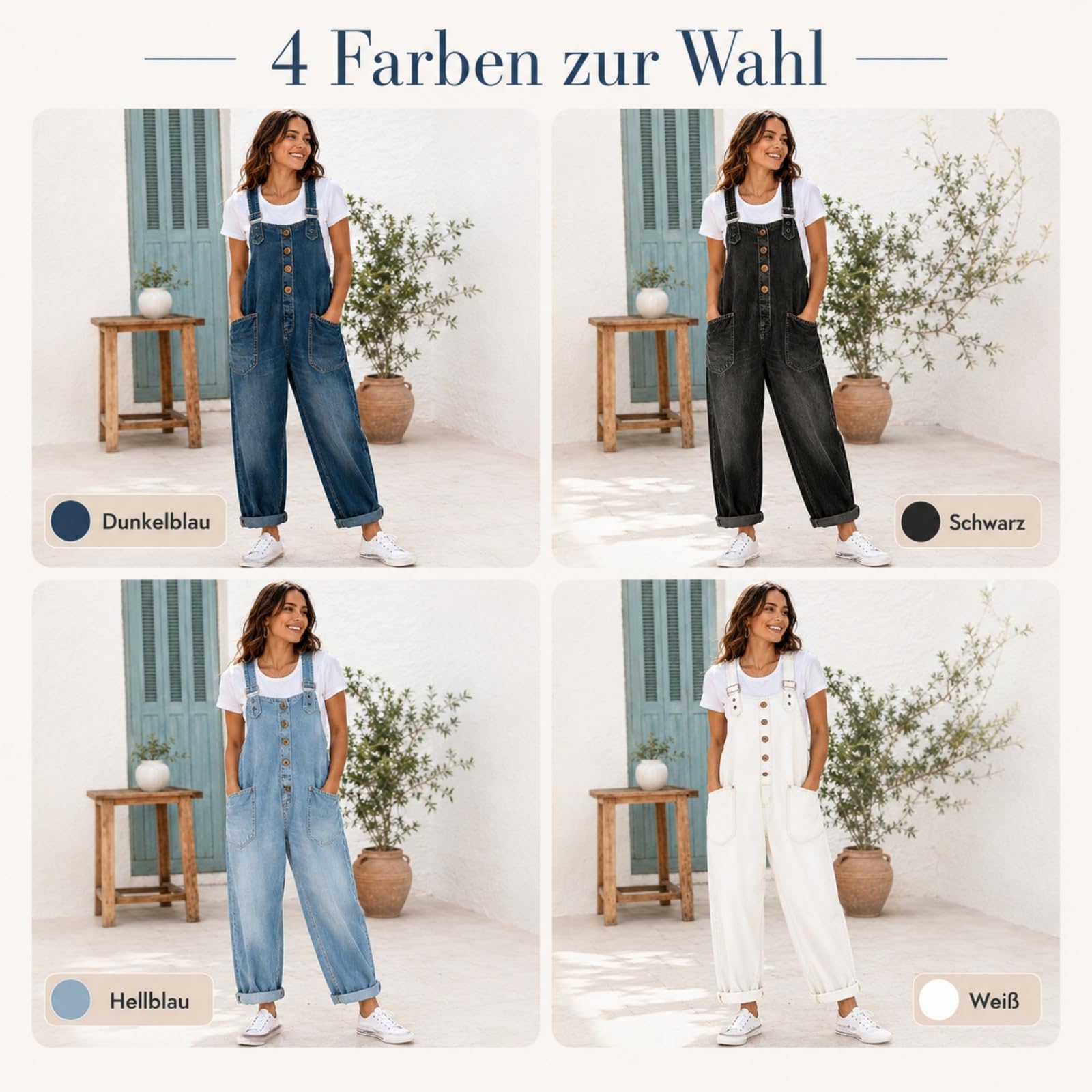 Generisch Retro Jeansoverall Damen Sommer, Jeans Overall, Lockere Latzhose mit Weitem Bein, Moderner Jumpsuit für den Alltag, Modischer Denim Anzug