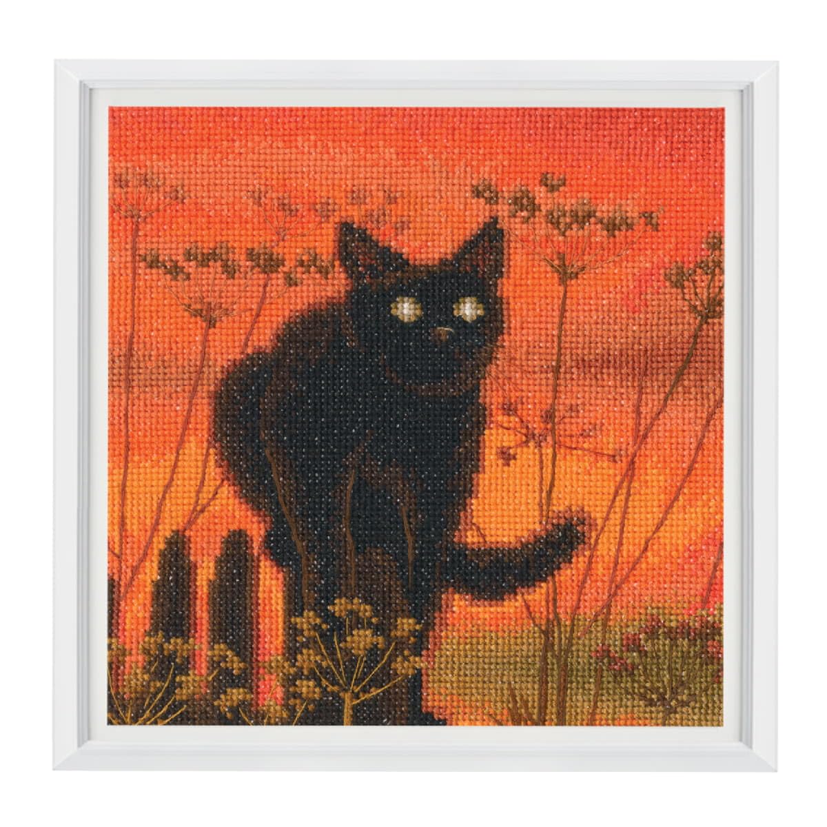 Rto White Counted Cross Stitch Kit Cat At Sunset M1024, Dmc Mouline Thread, Zweigart Aida, Embroidery Needlework Diy Adult