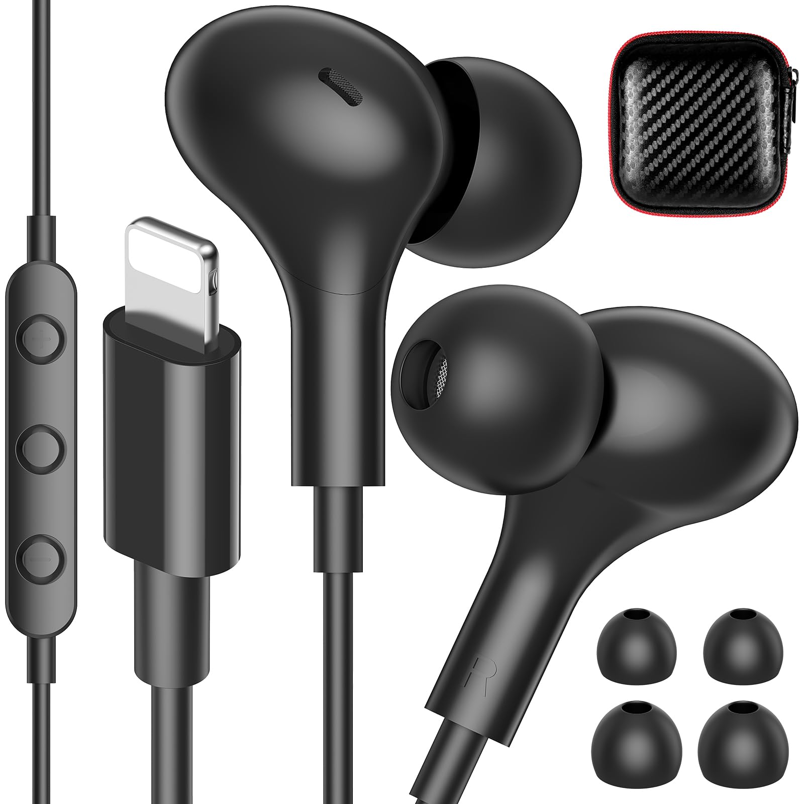 iMangoo for Apple MFi-Certified Headphones for Lightning Wired Earbuds Magnetic Ear Buds with HiFi Bass 3 Ear Tips