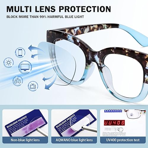 Miniatura 4 de AQWANO Elegantes anteojos de lectura de gran tamaño para mujer, diseño de moda, lentes redondos para computadora con luz azul, con bisagra de