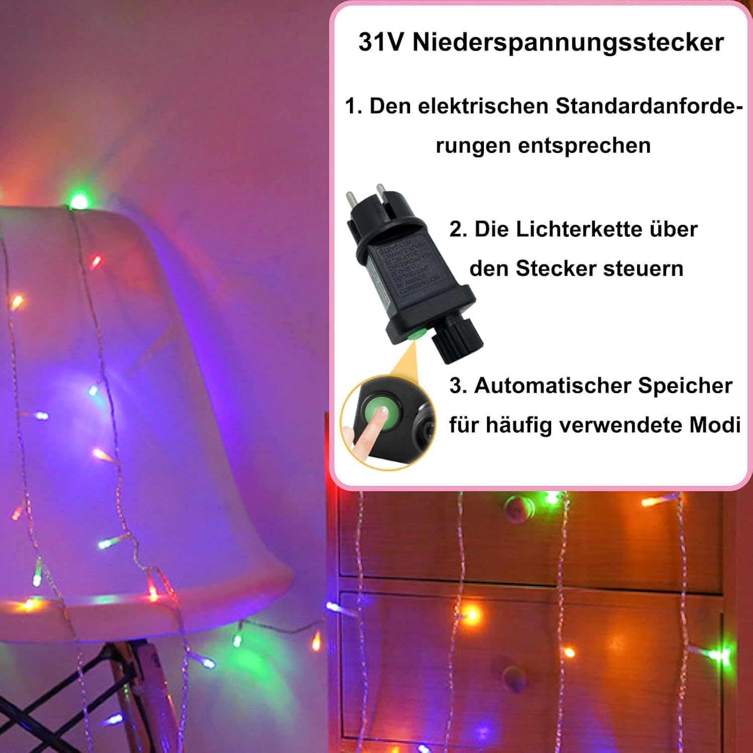 2 Stück Lichterkette Außen Strom 100m 800LED Bunt Lichterketten Innen mit Timer 8 Modi, IP44 Wasserdicht LED Lichterkette Weihnachtsbaum für Garten Balkon Party(Transparente Kabel)