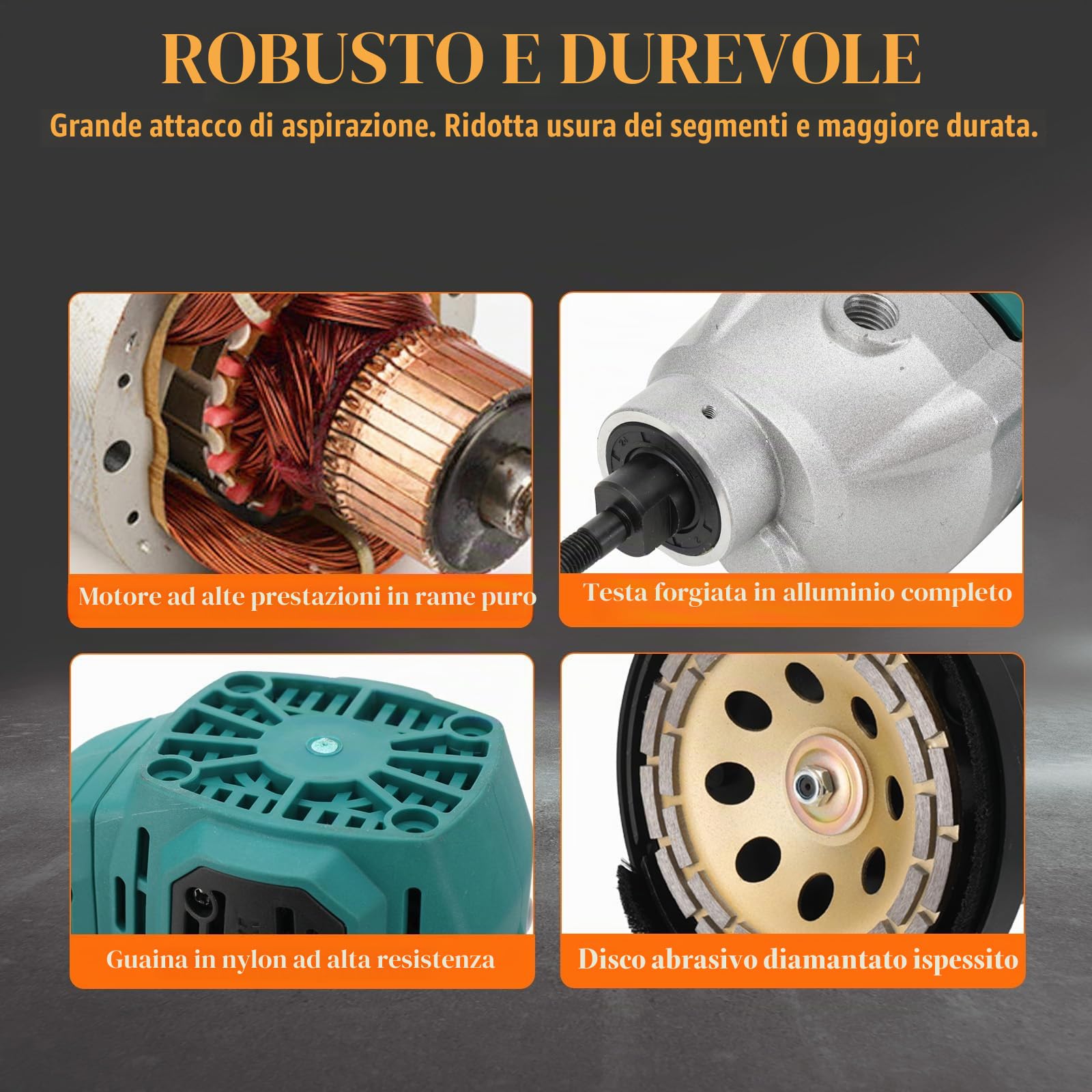 Smerigliatrice per cemento e calcestruzzo, 2600 W, 3000 giri/min, fresatrice e fresa per calcestruzzo, 180 mm, per lucidatura di pareti in cemento