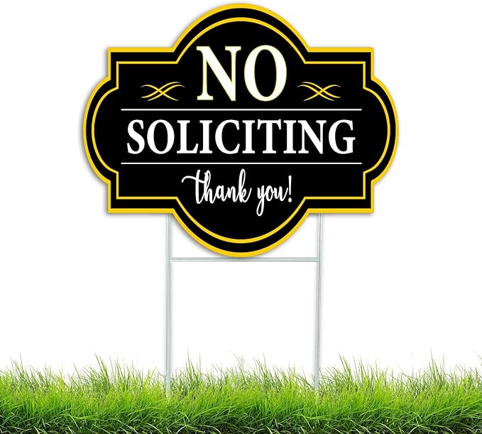 No Soliciting Sign 15"x12"，Black No Soliciting Yard Sign，H