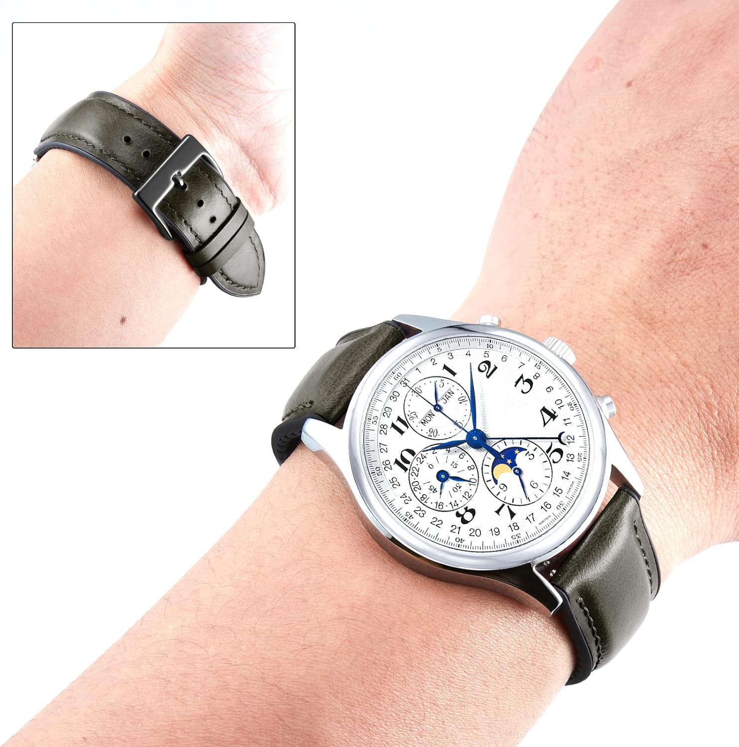 BINLUN Leather Watch Band 14mm 16mm 18mm 19mm 20mm 21mm 22mm Quick Release Premium Oil Wax Leather and Breathable Silicone Hybrid Watch Bands Replacement Strap for Men Women image 3
