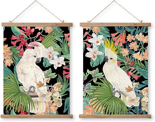 ABoby Carteles colgantes vintage de loro, impresiones de arte de pared decorativas, impresas en lino con marcos de madera, listas para colgar