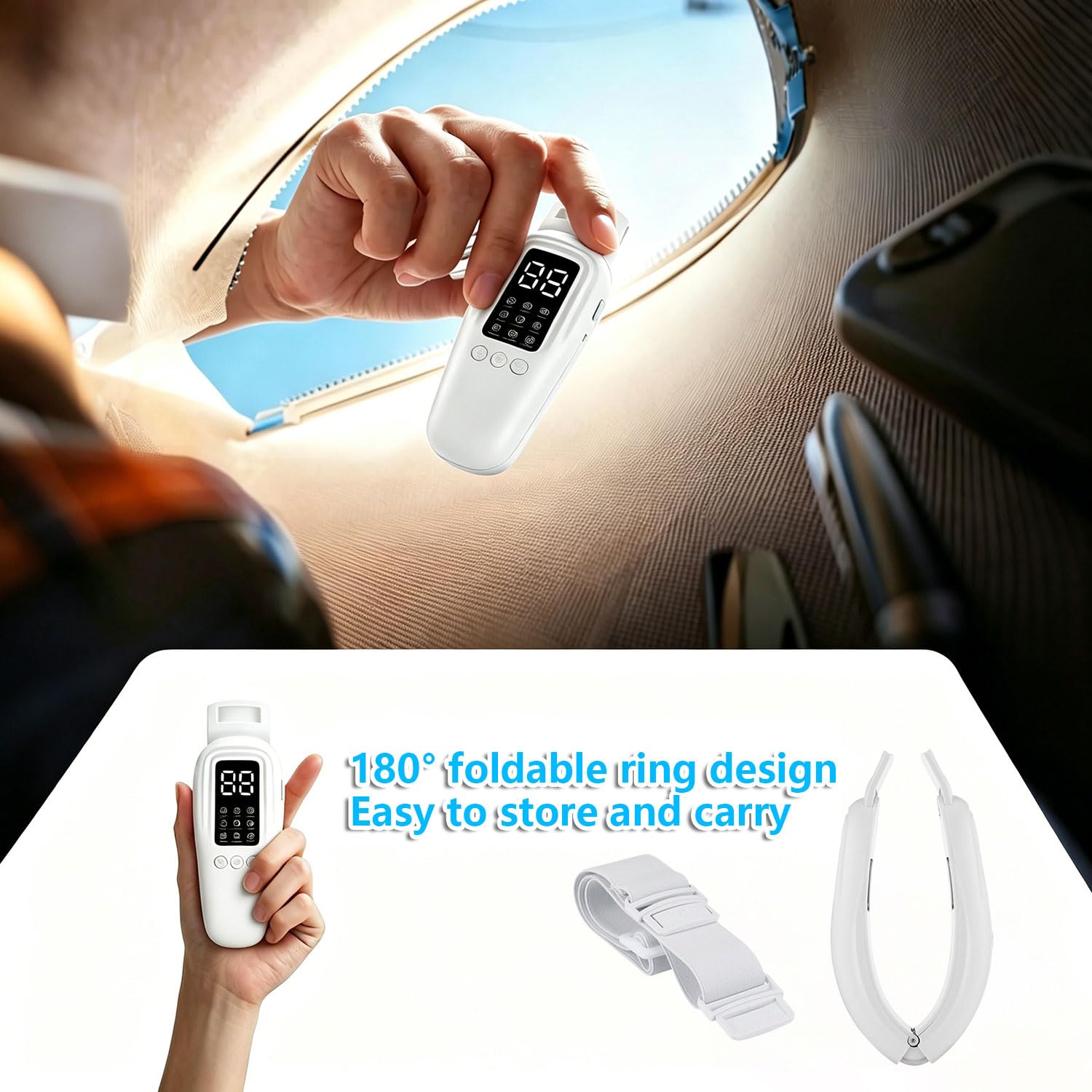 Dispositivo Rassodante Viso EMS Pieghevole a 180°, Massaggiatore Lifting con 8 Modalità e 15 Livelli di Intensità, Luci LED Multicolore Riscaldante per Eliminare Doppio Mentone, Auto-Spegnimento Dopo