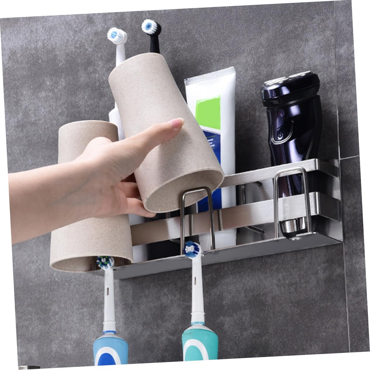 Cabilock 1pc Stainless Steel Toothbrush Holder for Three No Drilling Wall-Mounted Rack for Bathroom Space-Saving Design Ventilation Practical Toothbrush Storage for Use