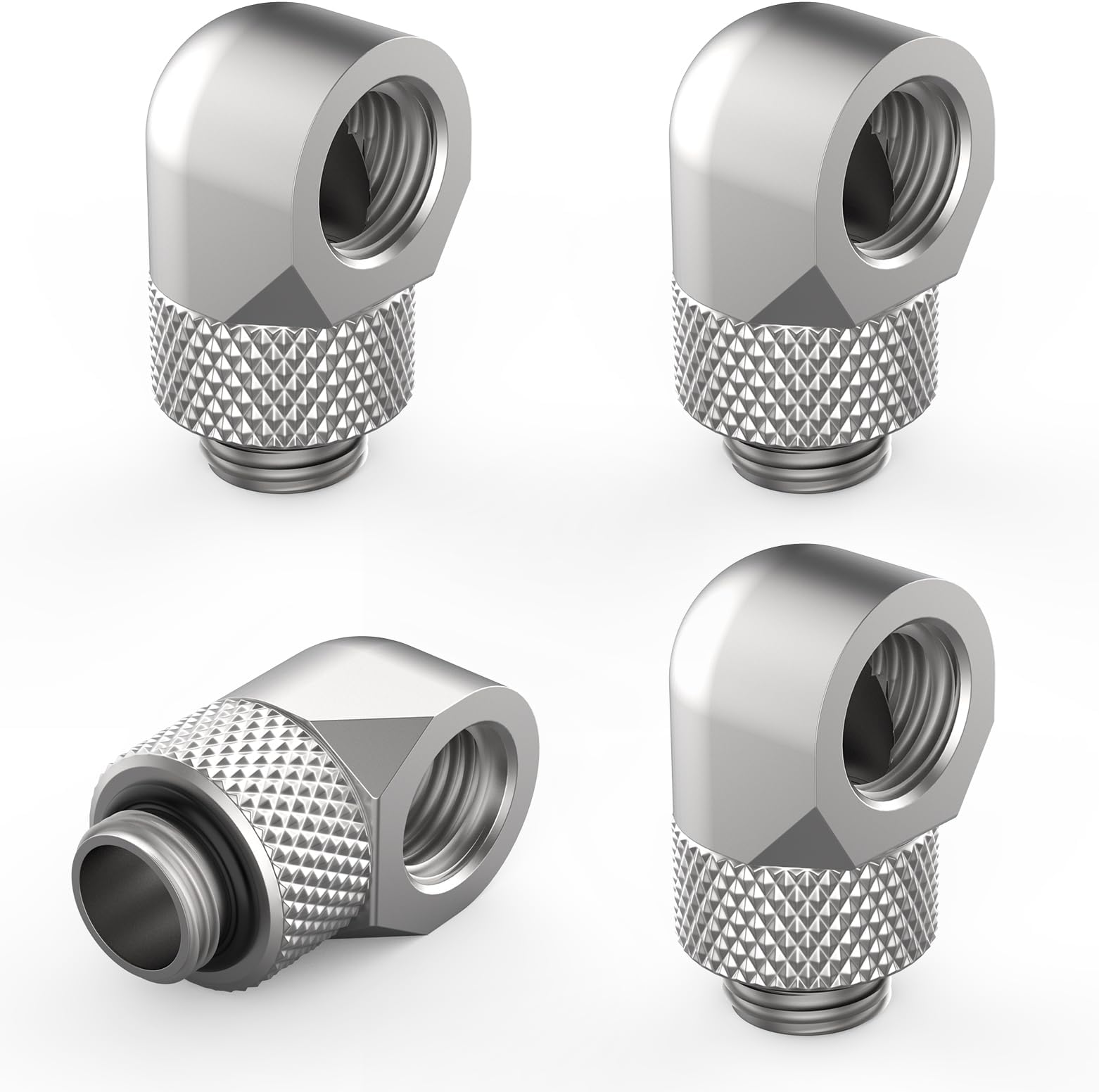 SDTC Tech 4-Pack G1/4" Male to Female Extender Connector 90° Rotary Elbow Enhance Multi-Link Adapter Fitting for PC Water Cooling System, Silver