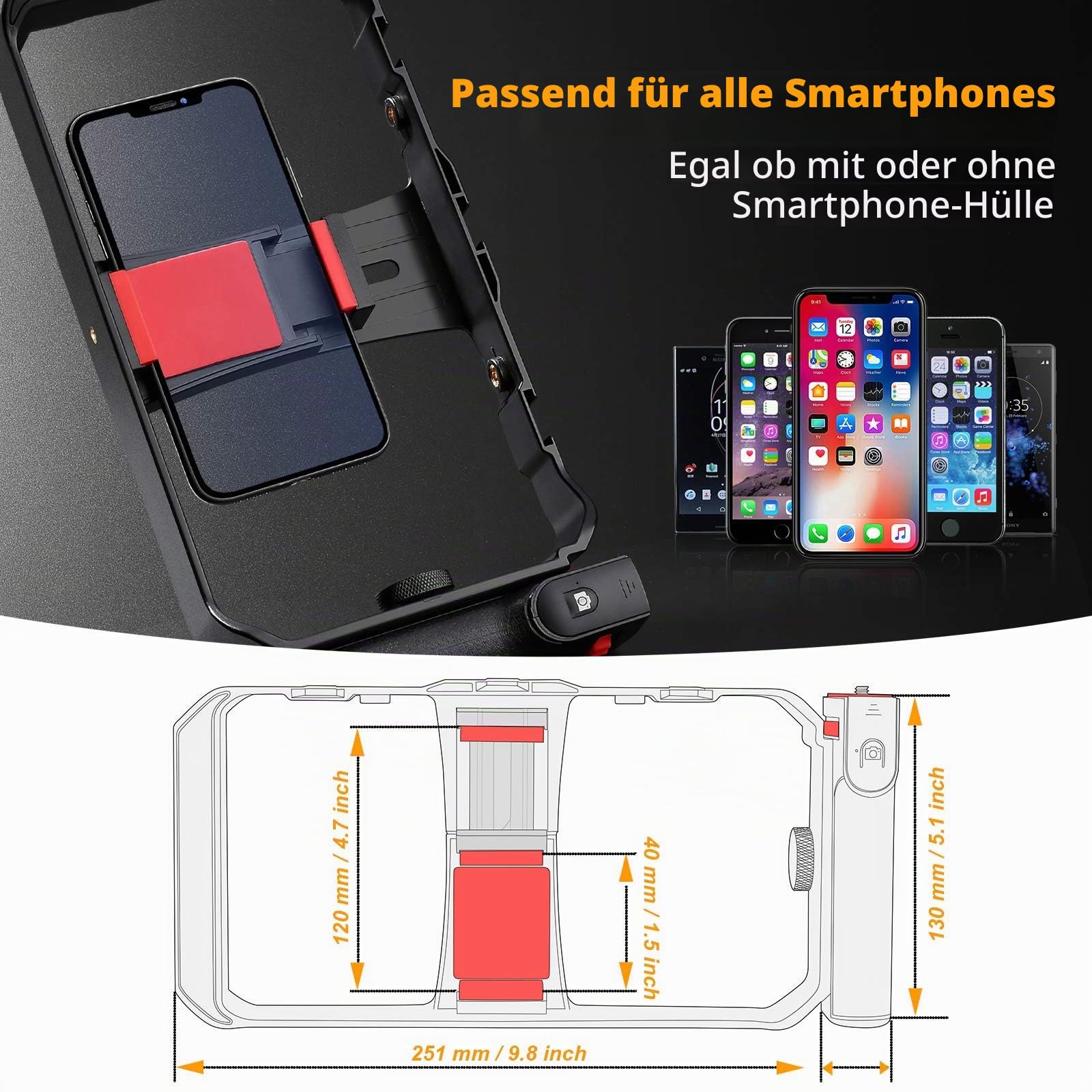 Zeadio Kabellos Smartphone Video Rig, Handgriff Griffstabilisator mit Fernbedienung für Video Maker Filmmaker Videographer, passend für alle iPhone- und Android-Smartphones