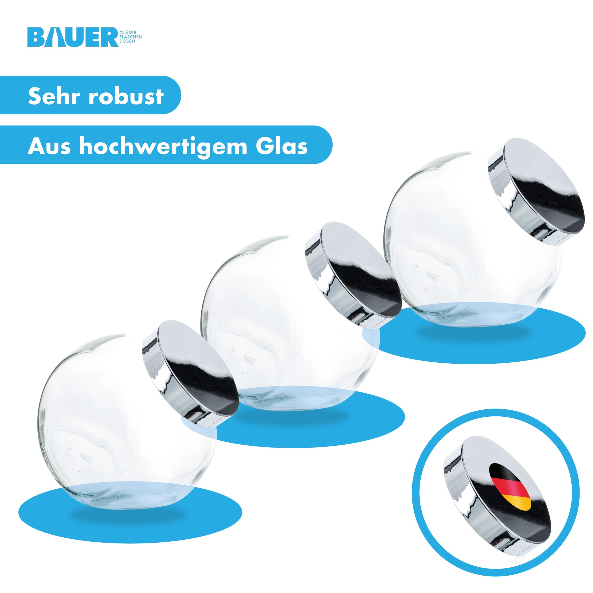 Flaschenbauer - 6X bocaux à bonbons 2L avec couvercle en plastique argenté, idéal comme bocal de stockage pour les articles de cosmétique ou pour un candy bar.