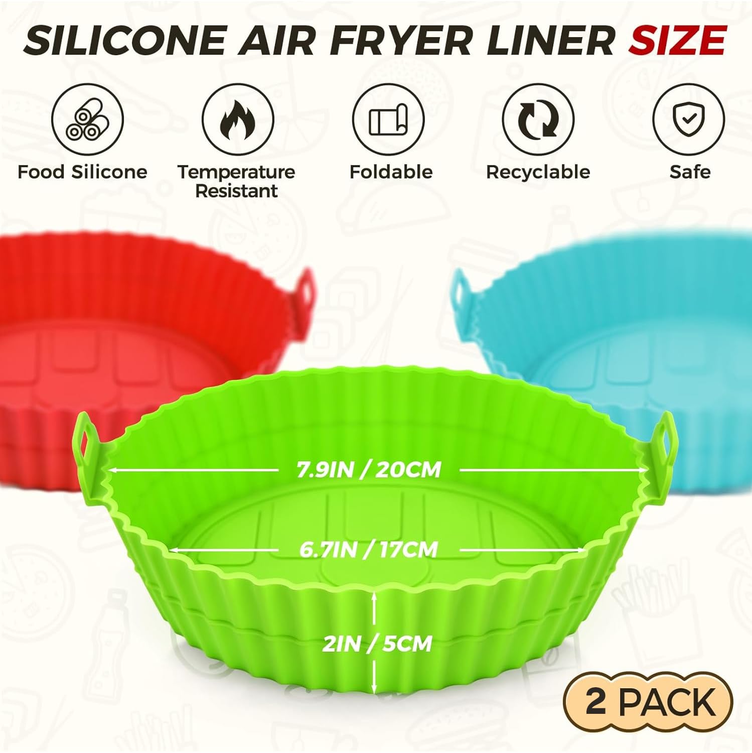 Fuelbyte 1 Pcs Silicone Air Fryer Accessories Set Includes Air Fryer Basket Bowl Baking Air Fryer Tray Liners Cake Moulds Tray Liner for Baking Roasting Frying