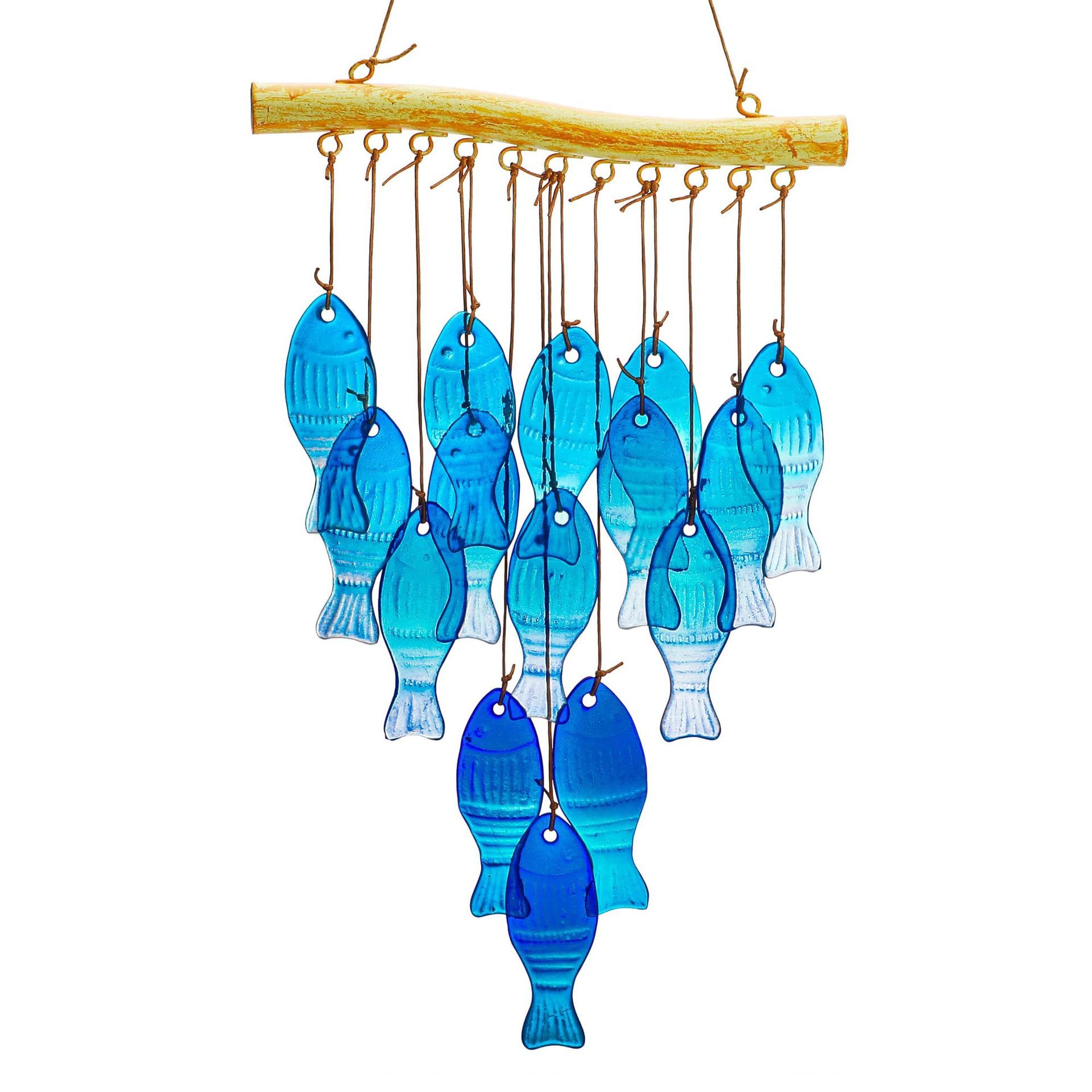 Handmade Blue Glass Fish Wind Chime Large Outdoor/Indoor Hanging Decor (Fish)