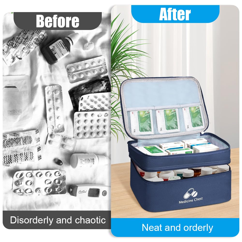 DiULi Set da 2 Pezzi Borsa Pronto Soccorso, Impermeabile Kit di Primo Soccorso Vuoto a Doppio Strato, Portatile Porta Medicine da Viaggio per Casa, Esterno, Blu Navy