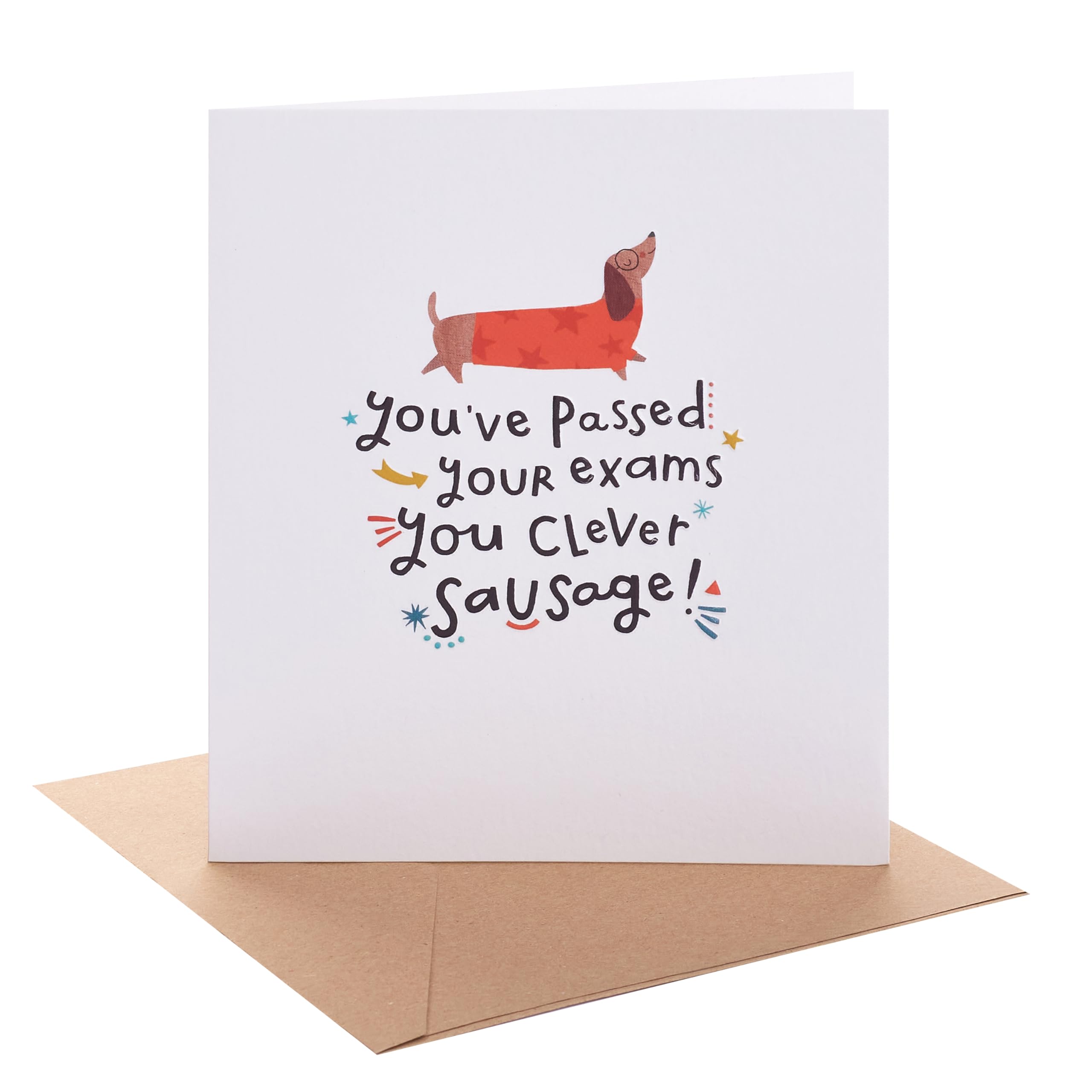 UK Greetings | Congratulations Card for Passing Exams | Congratulations/Proud of You | Her/Him | Sausage Dog Design | With Envelope | 15.9 x 18.4 cm