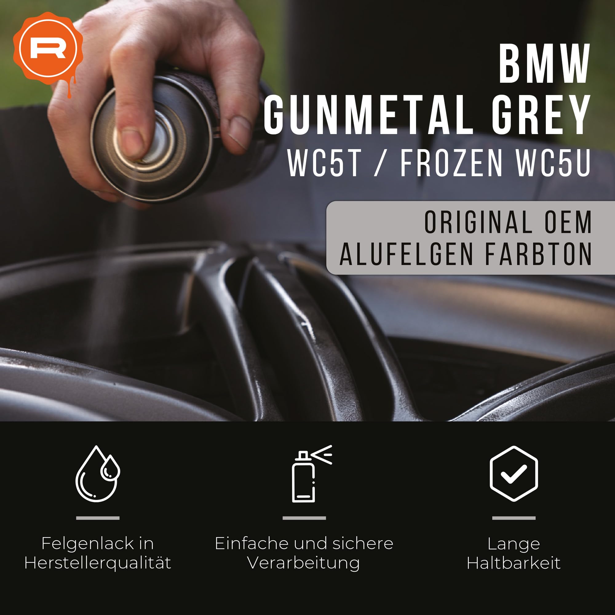 Felgenlack | passend für Farbton BMW gunmetal grey WC5T/frozen WC5U | High-Solid | 1K Original OEM Felgenlack | Lackdose 1000 ml | für Reparatur- als auch Komplettlackierung