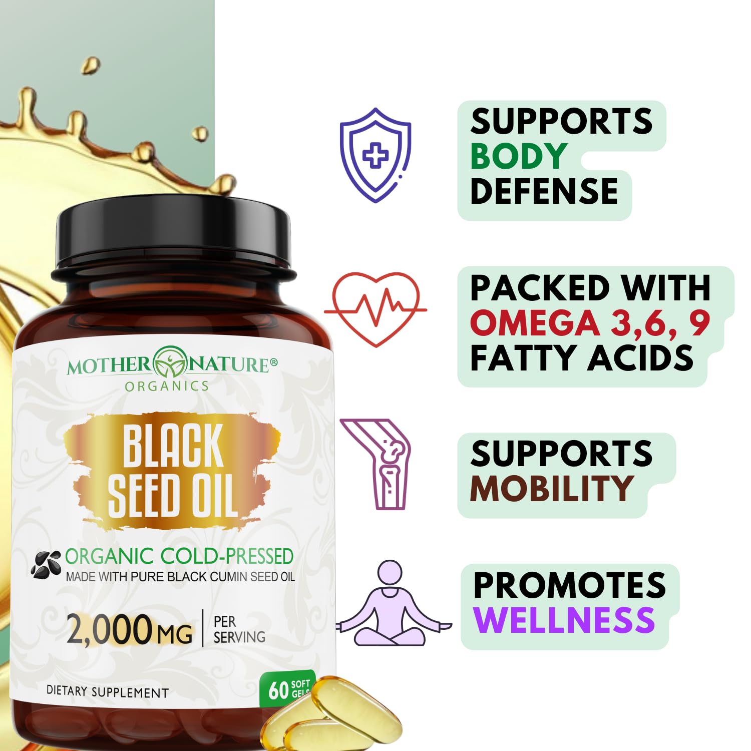 Black Seed Oil Organic Cold Pressed Capsules, 2000mg High TQ, 60 Count — Amazon image 5