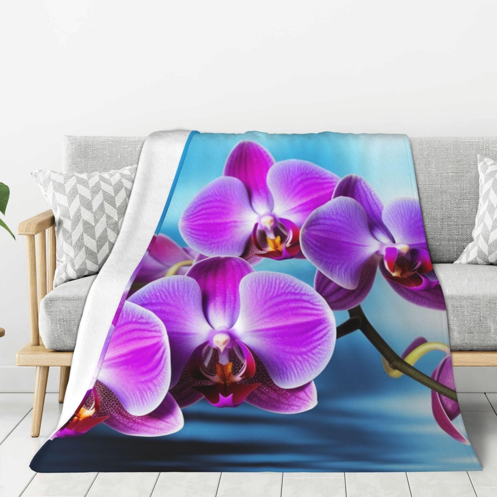Couverture en flanelle polaire légère imprimé orchidée pour lit