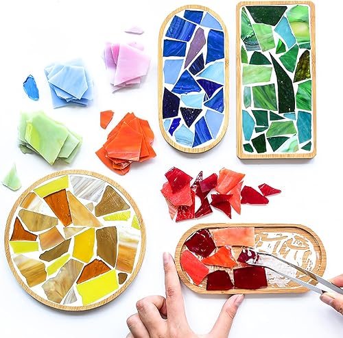 Miniatura 5 de Nicunom Mosaicos de vidrio de 3.3 libras de vidrieras, piezas de vidrio, azulejos de mosaico para manualidades, varios colores y formas