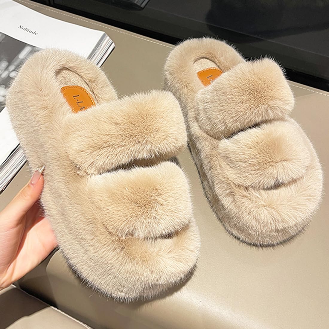 Harssidanzar Donne Fuzzy Comfy Faux Fur House pantofole scarpe,diapositive pelose,Slip On Slipper per le donne KL505EU